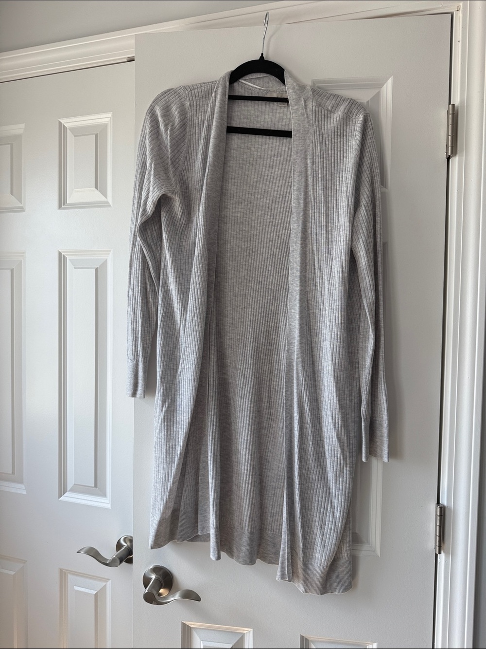 LOFT Light Gray Ribbed Open-Front Long Cardigan